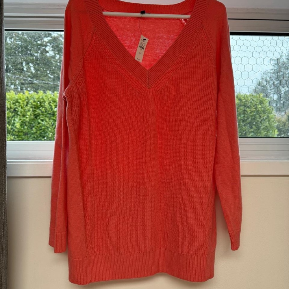 Talbots Pink V-Neck Sweater with Long Sleeves and Relaxed Fit